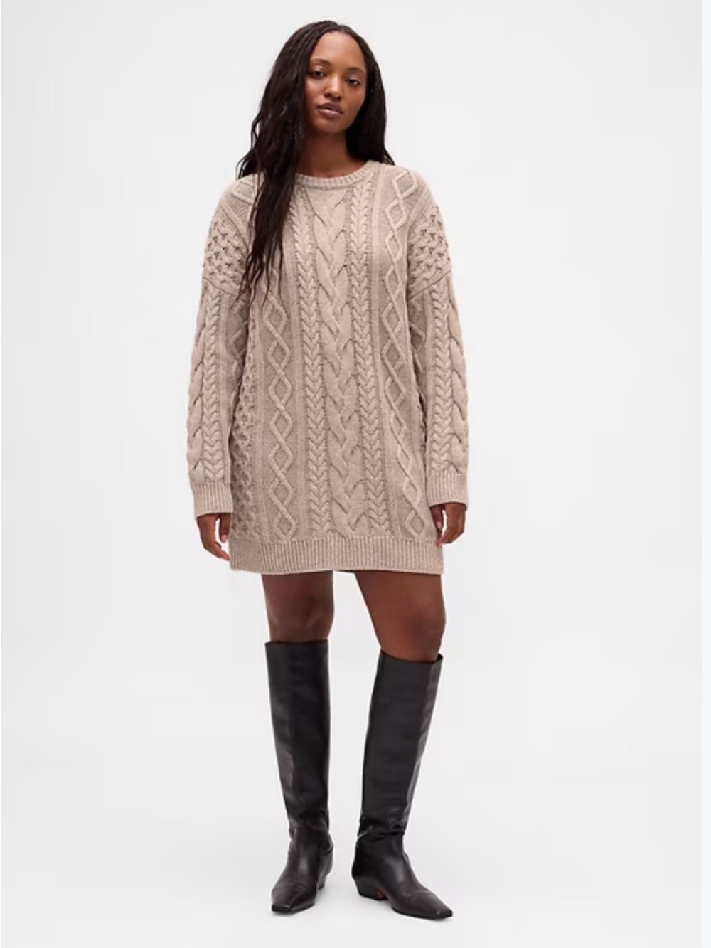 GAP Taupe Cable-Knit Mini Dress